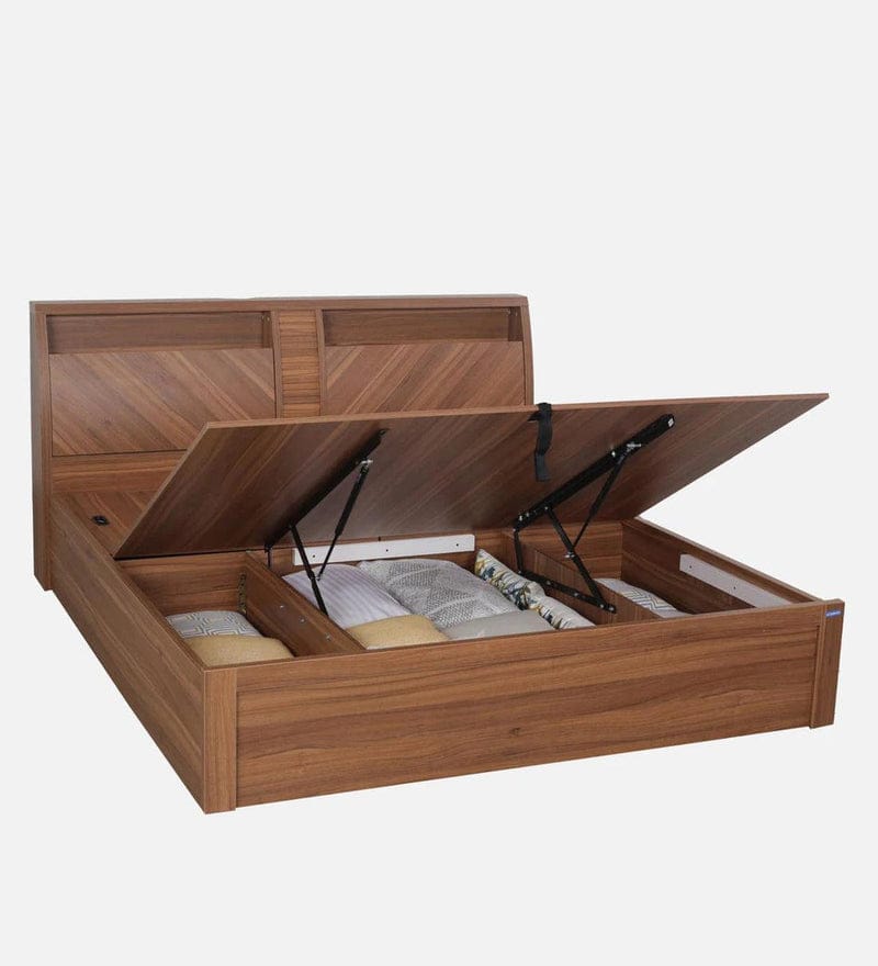 Monarch King Size Bed in Natural Wenge Finish with Hydraulic Storage