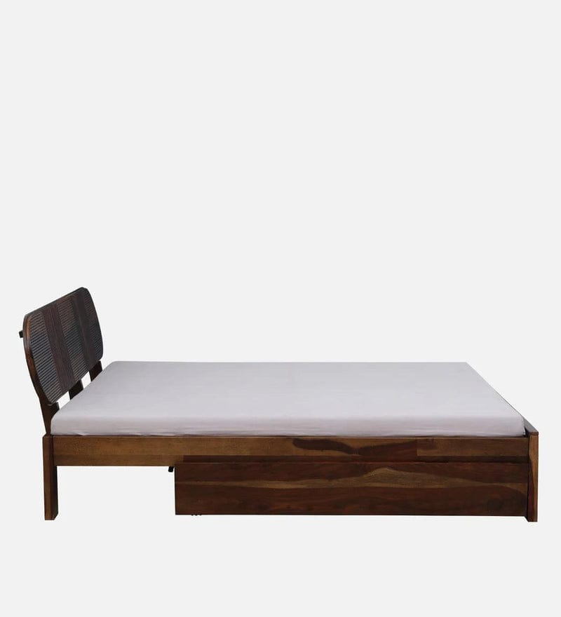 Sheesham Wood King Size Bed In Scratch Resistant Rustic Teak Finish With Box Storage