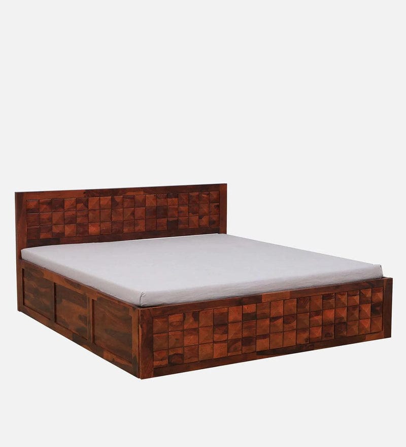 Sheesham Wood King Size Bed in Dark Brown Colour with Box Storage