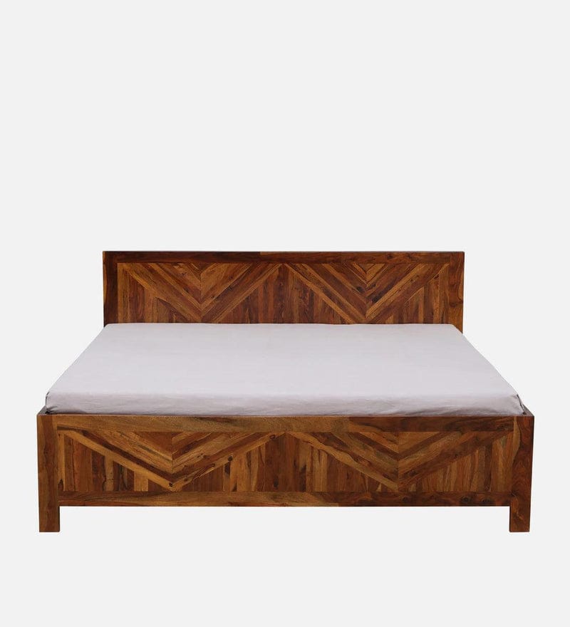 Sheesham Wood King Size Bed With Box Storage in Light Honey Finish