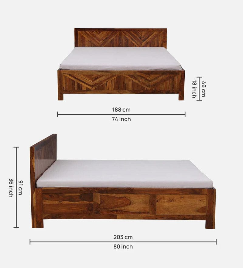 Sheesham Wood King Size Bed With Box Storage in Light Honey Finish