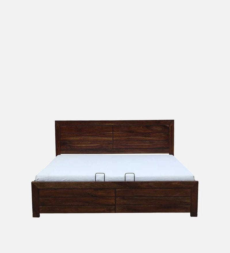 Sheesham Wood King Size Bed In Provincial Teak Finish With Hydraulic Storage