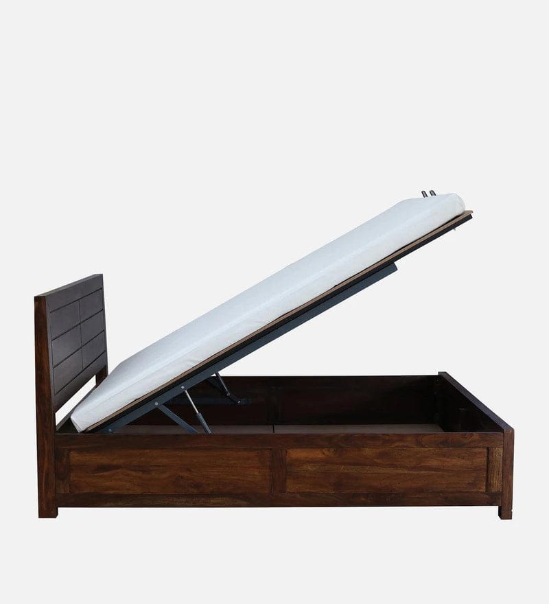 Sheesham Wood King Size Bed In Provincial Teak Finish With Hydraulic Storage