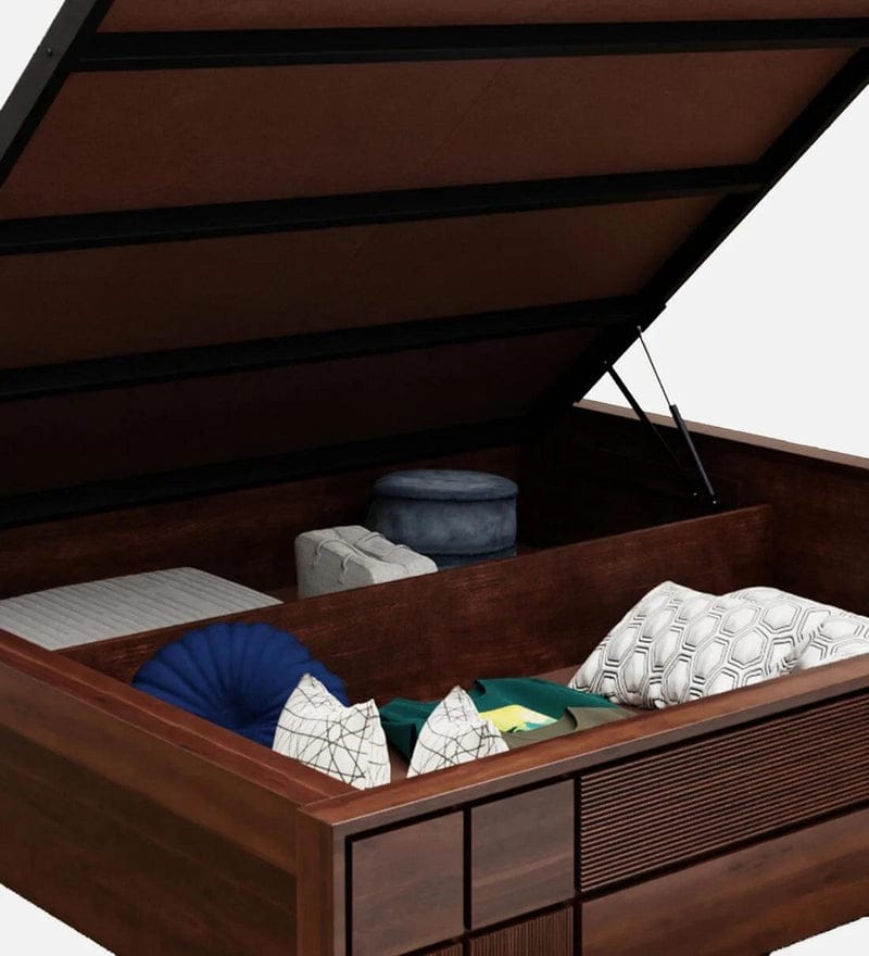 Sheesham Wood King Size Bed in Brown Colour With Hydraulic Storage