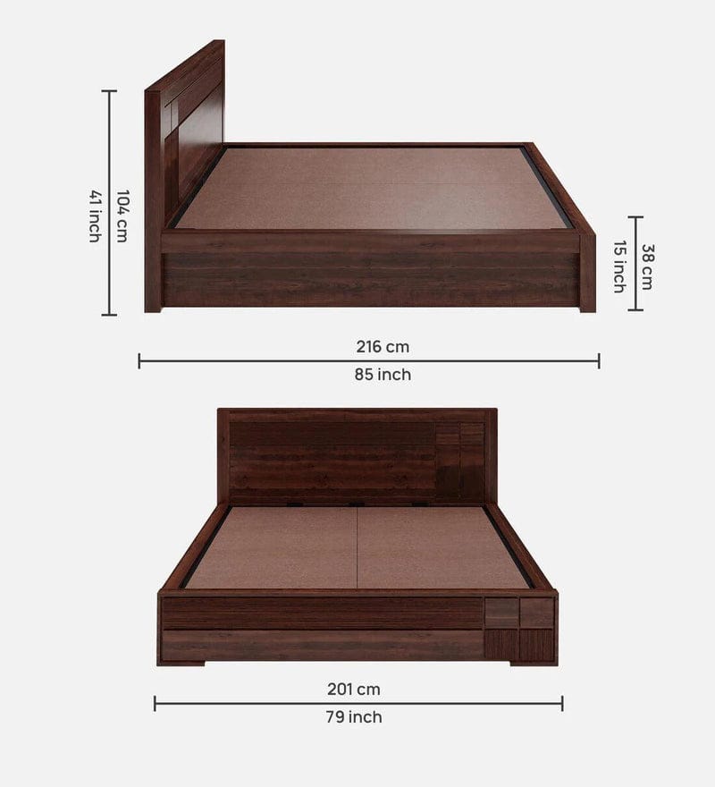 Sheesham Wood King Size Bed in Brown Colour With Hydraulic Storage
