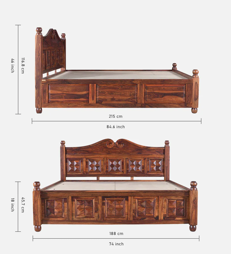 Marlow Sheesham Wood King Size Bed in Provincial Teak Finish With Box Storage