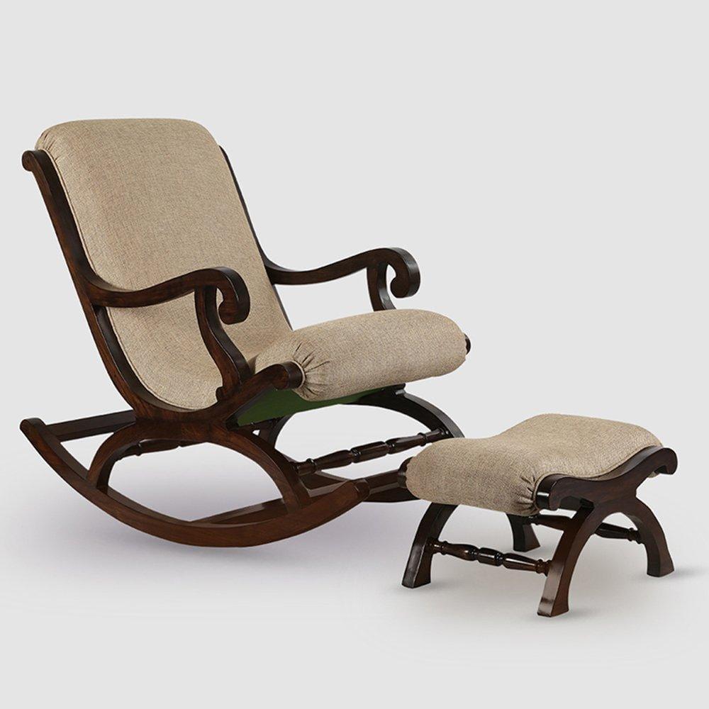 Luxury Teak Wood Rocking Recliner Chair with Footrest & Cushion