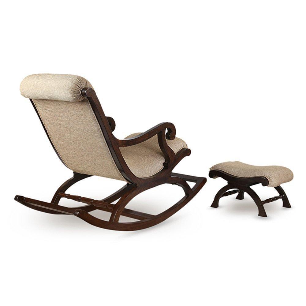 Luxury Teak Wood Rocking Recliner Chair with Footrest & Cushion