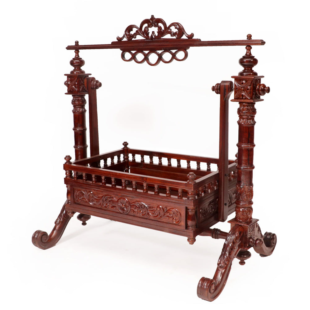 Vintage Heritage Carved Wooden Baby Cradle Swing