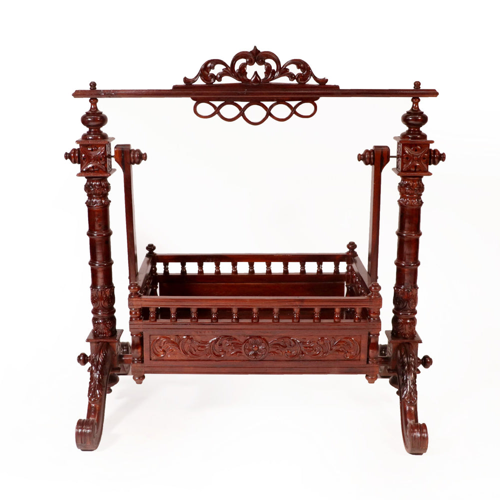 Vintage Heritage Carved Wooden Baby Cradle Swing