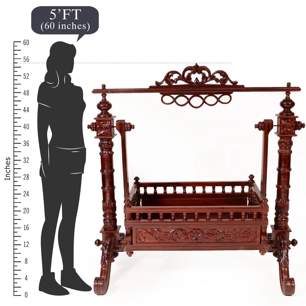 Vintage Heritage Carved Wooden Baby Cradle Swing