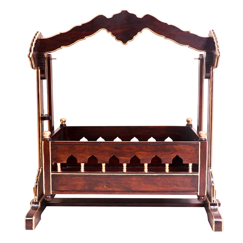 Royal Antique Hand-Carved Wooden Baby Cradle Swing